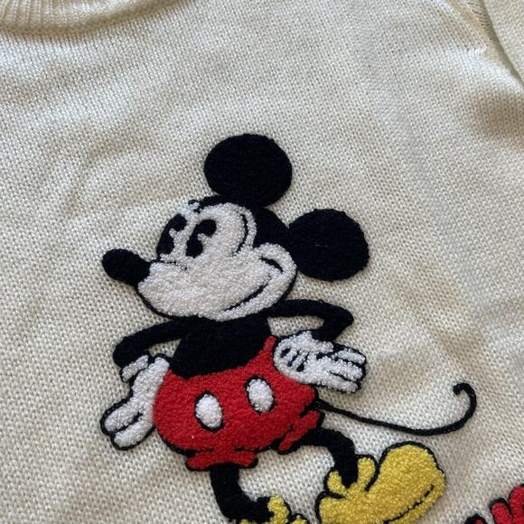 Vintage Disney Mickey Mouse Sweater Mens Medium White Knit Crewneck Pullover 80s - Picture 5 of 8
